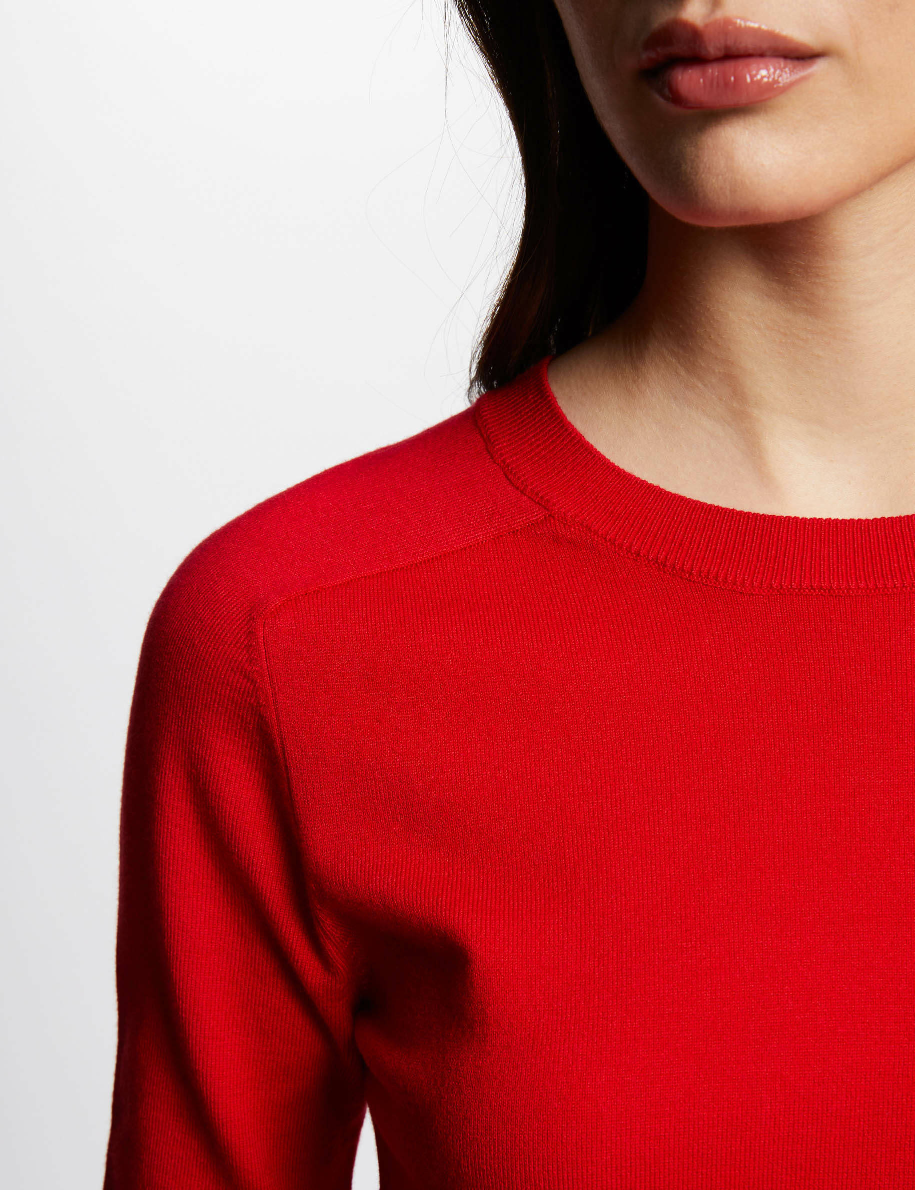 Pull col rond manches 3/4 rouge femme