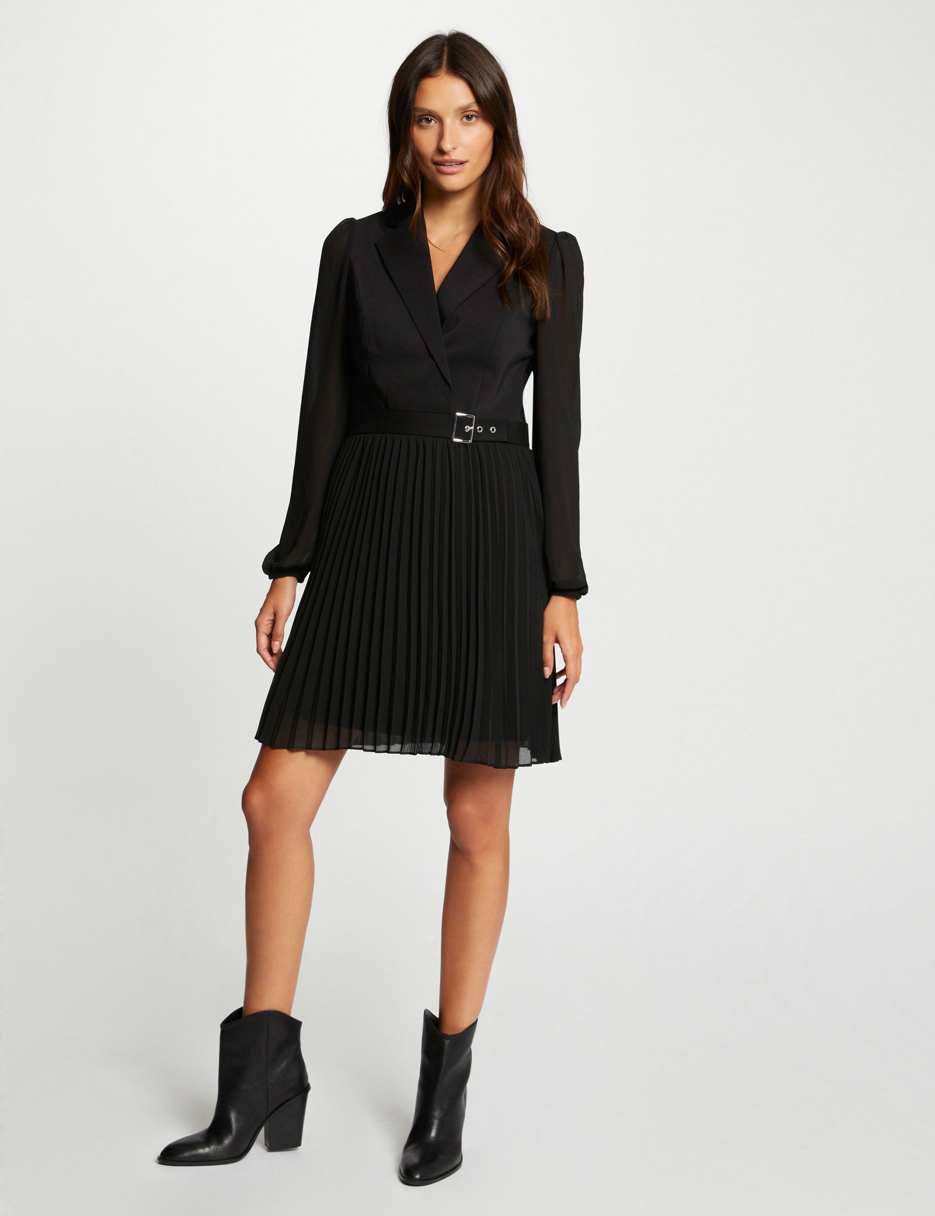 Robe patineuse bas plissé noir femme