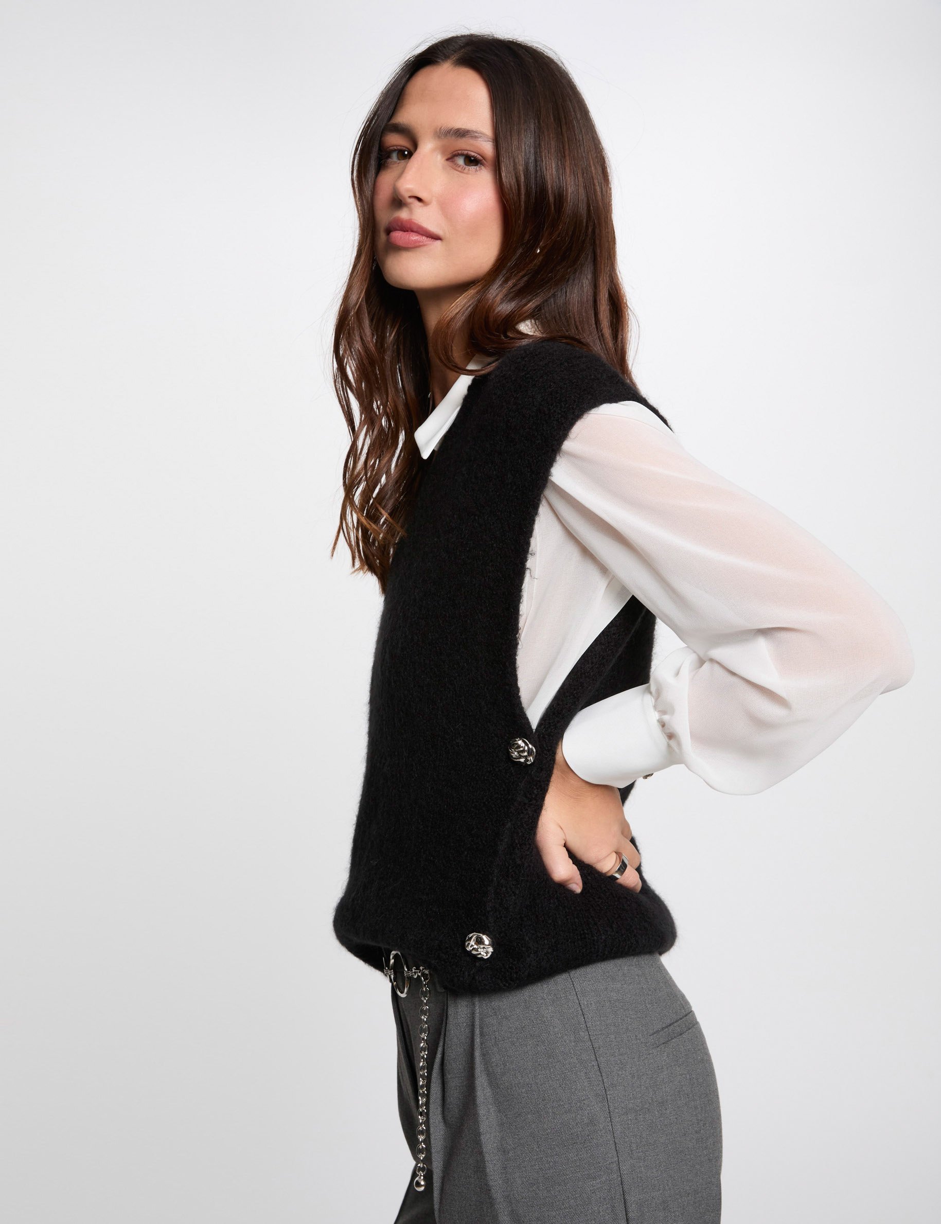 Pull sans manches noir femme