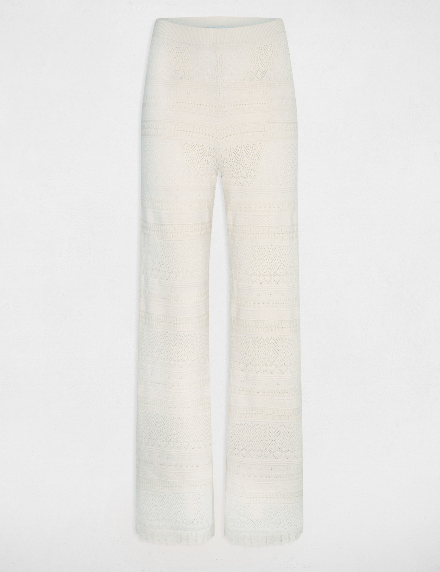 Pantalon tricot ajusté ajouré ivoire femme