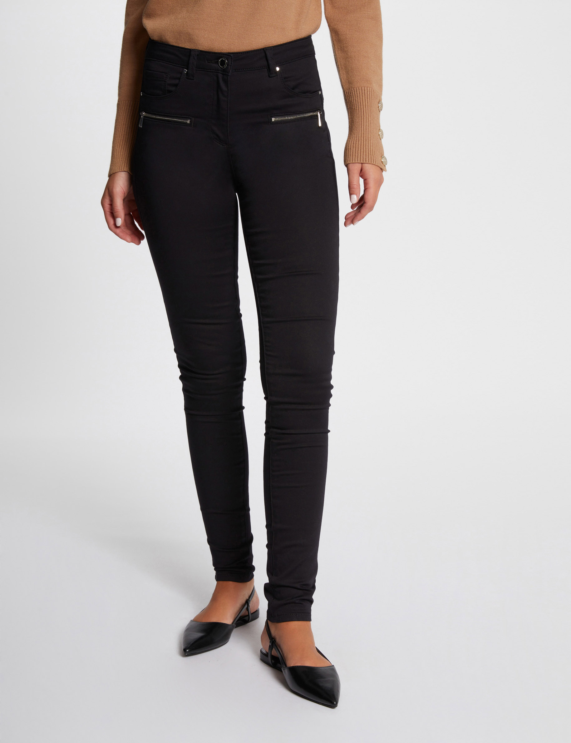 Slimfit jeans met ritsdetails zwart vrouw