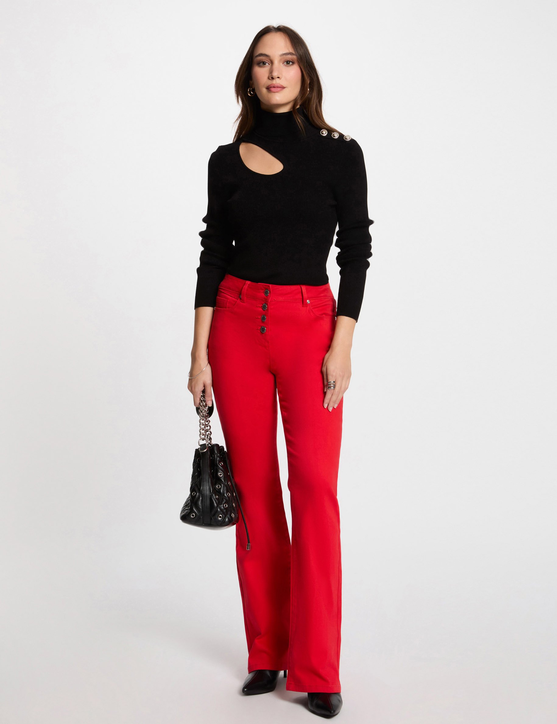 Pantalon bootcut boutonné rouge femme