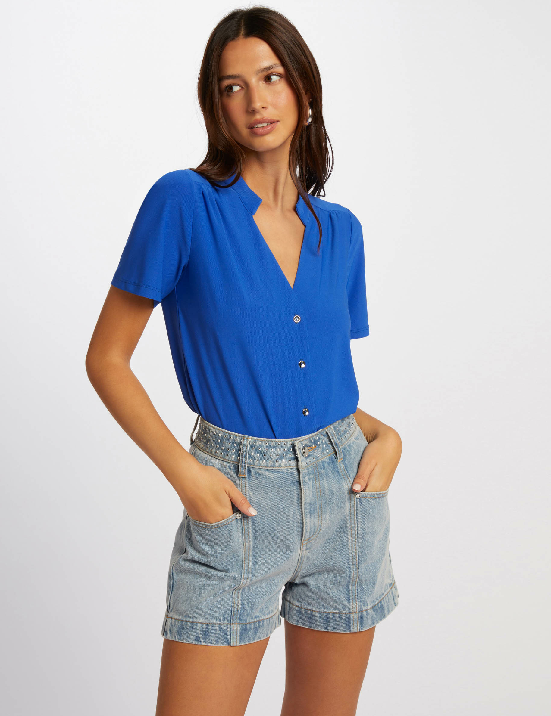 Top manches courtes bleu electrique femme