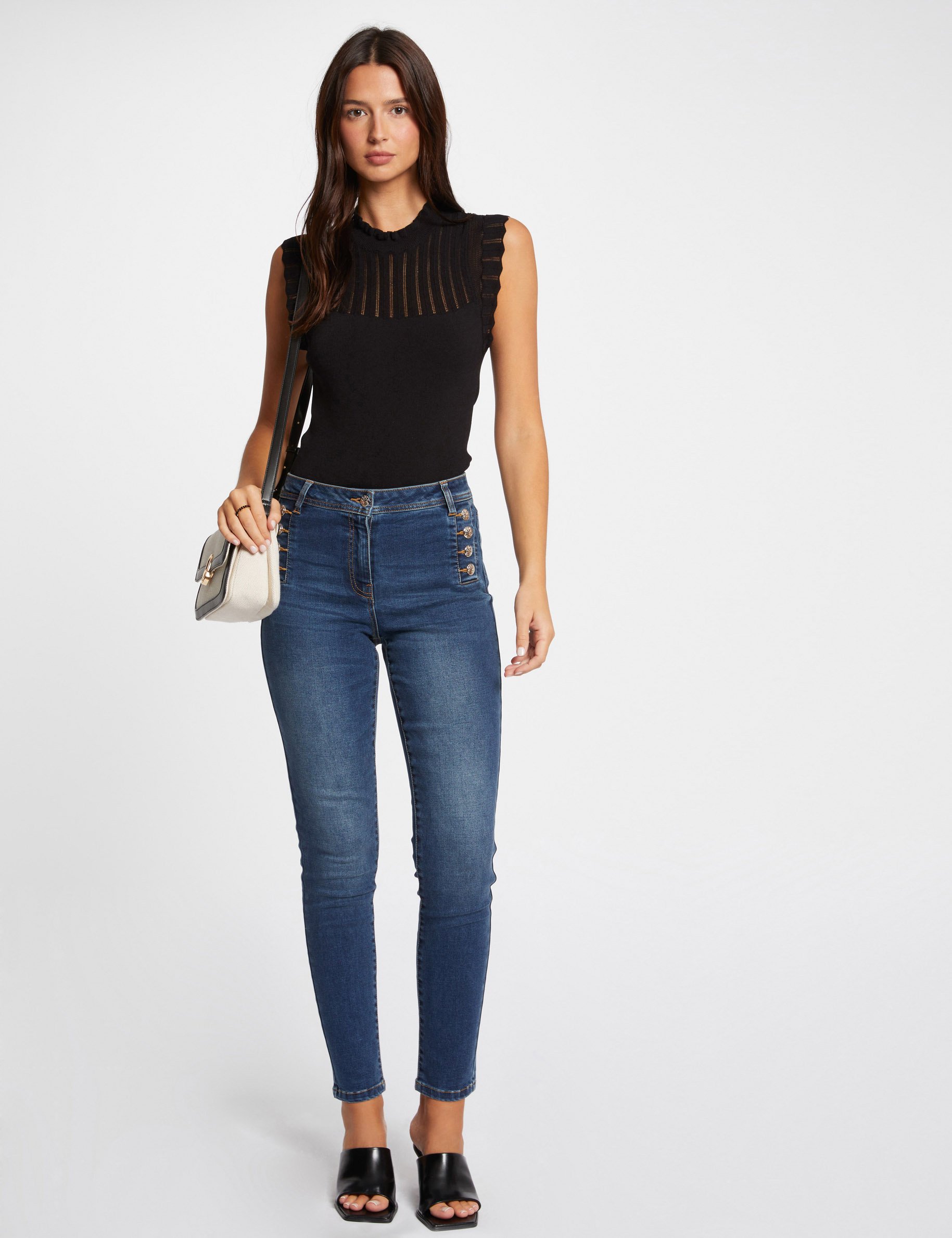 Jeans slim avec boutons denim stone femme