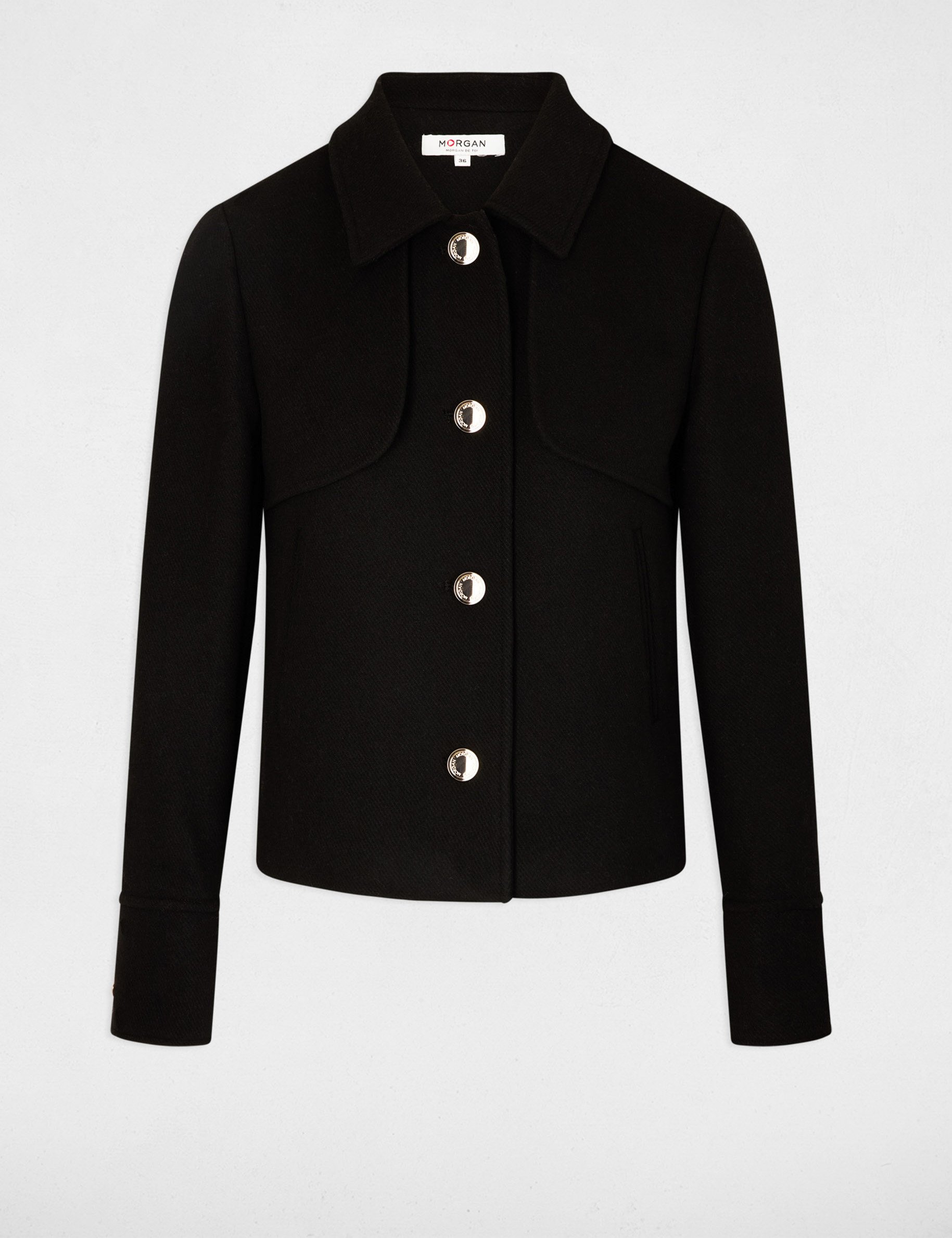 Manteau court boutonné noir femme