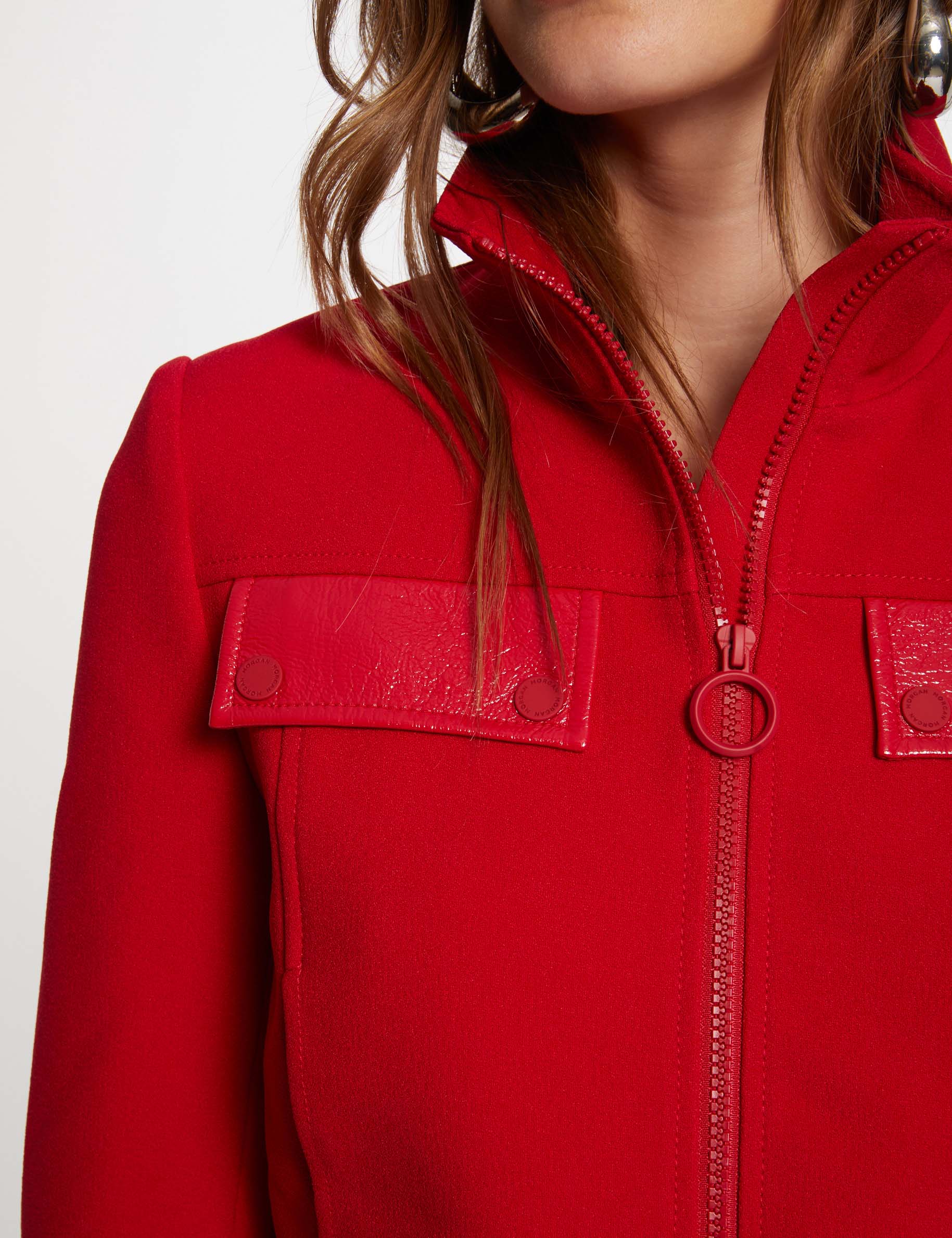 Jas met imitatieleren details medium rood vrouw