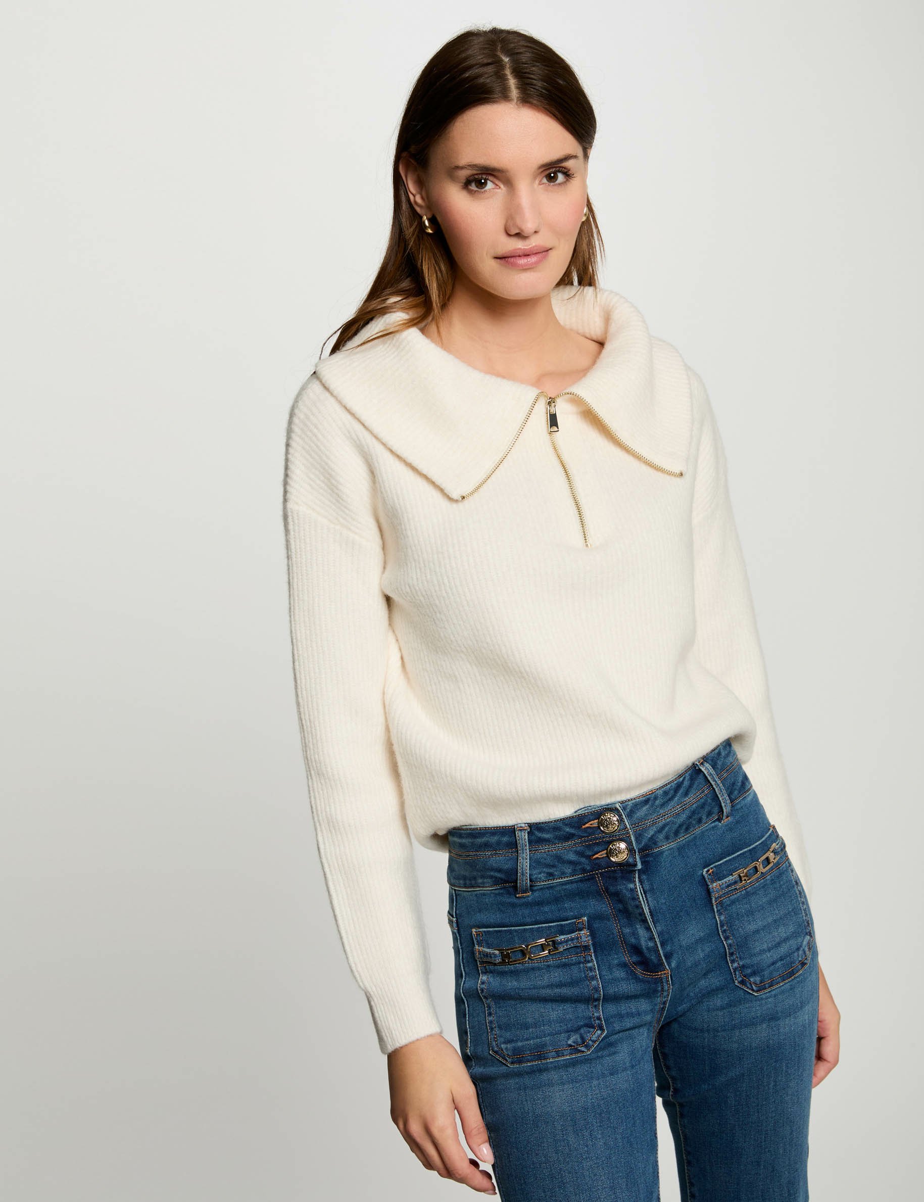 Pull col camionneur ivoire femme