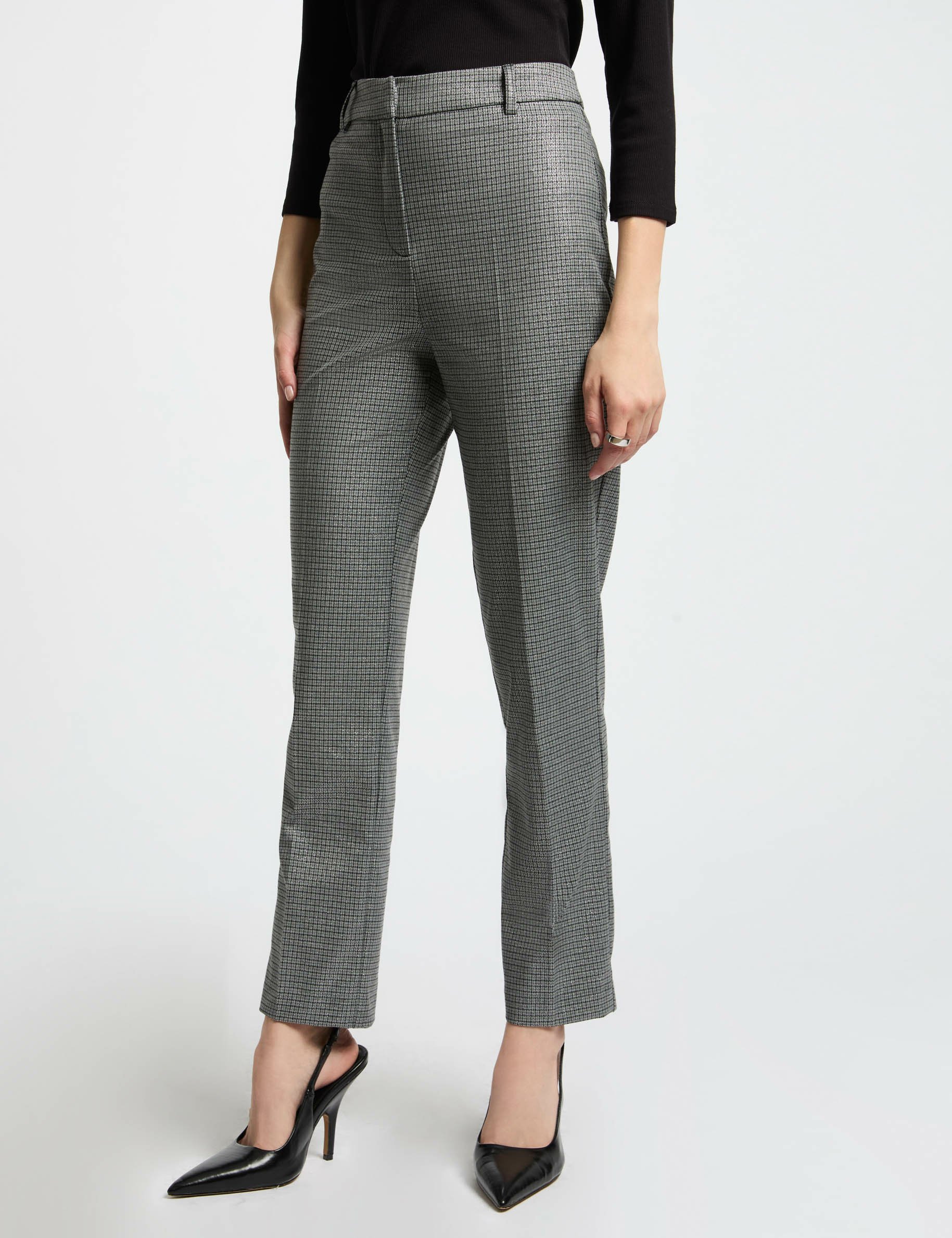 Pantalon ajusté à carreaux gris moyen femme