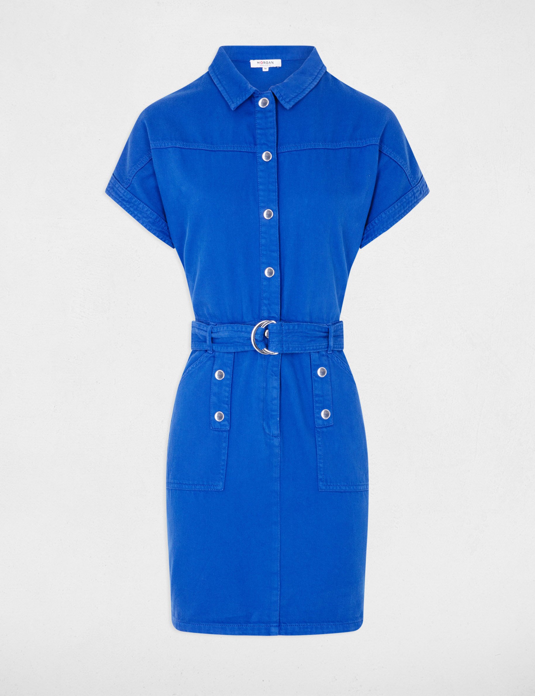 Robe courte ajustée en jean bleu electrique femme