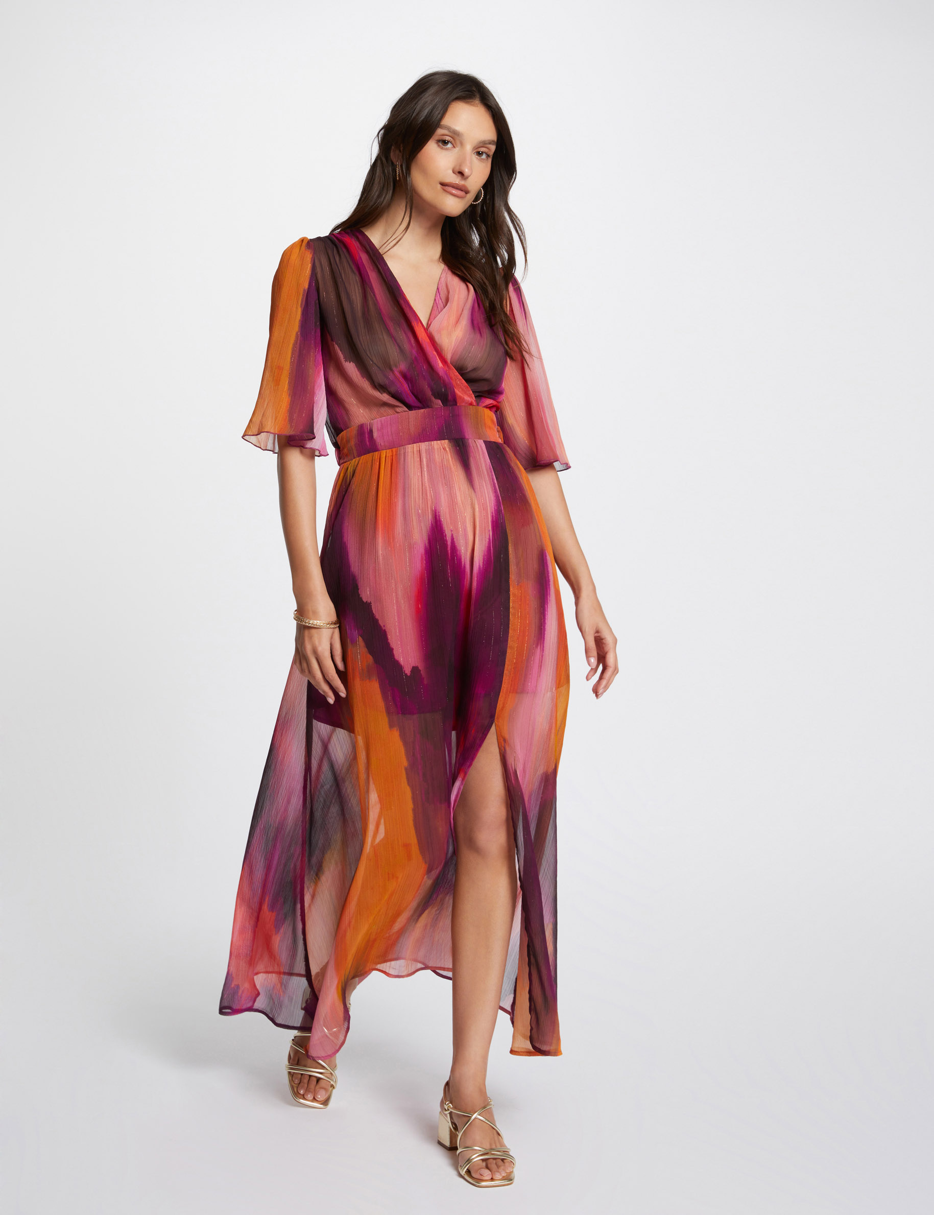 Robe longue évasée imprimée multico femme