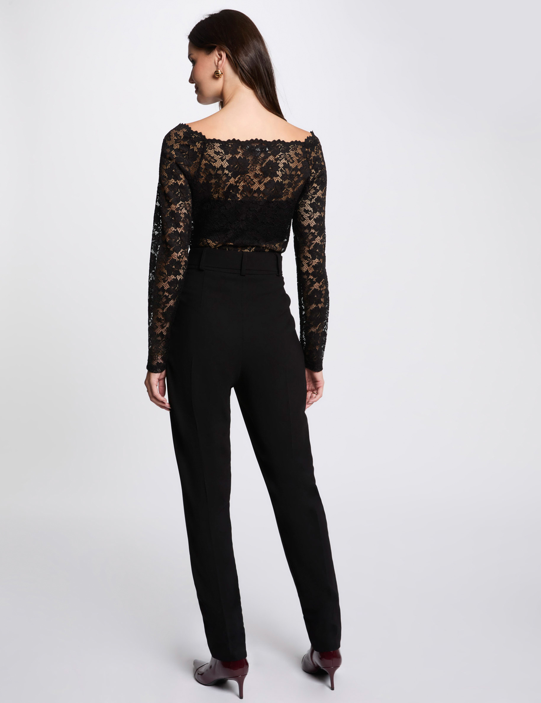 Pantalon carotte à pinces noir femme