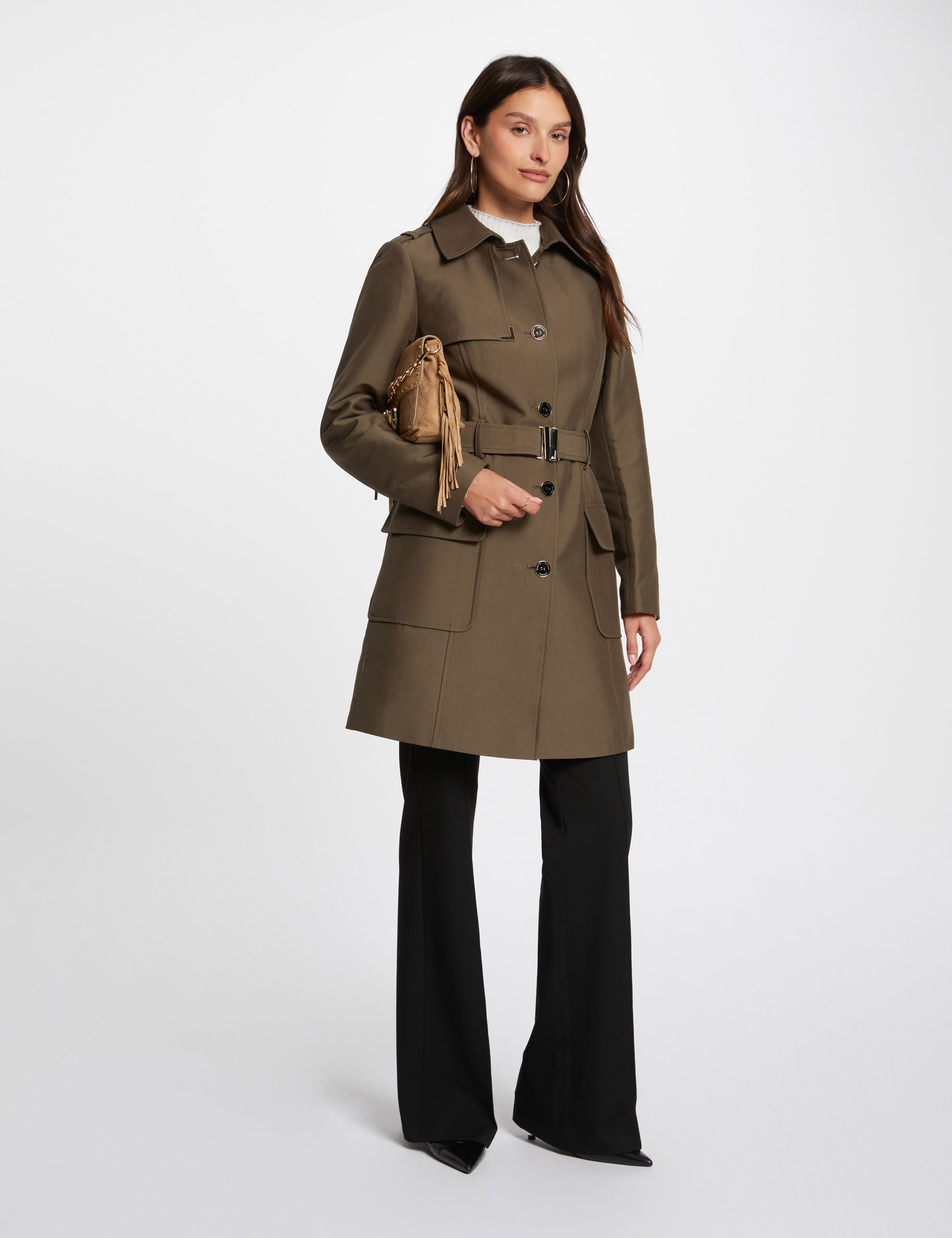 Lange trenchcoat met riem brons vrouw