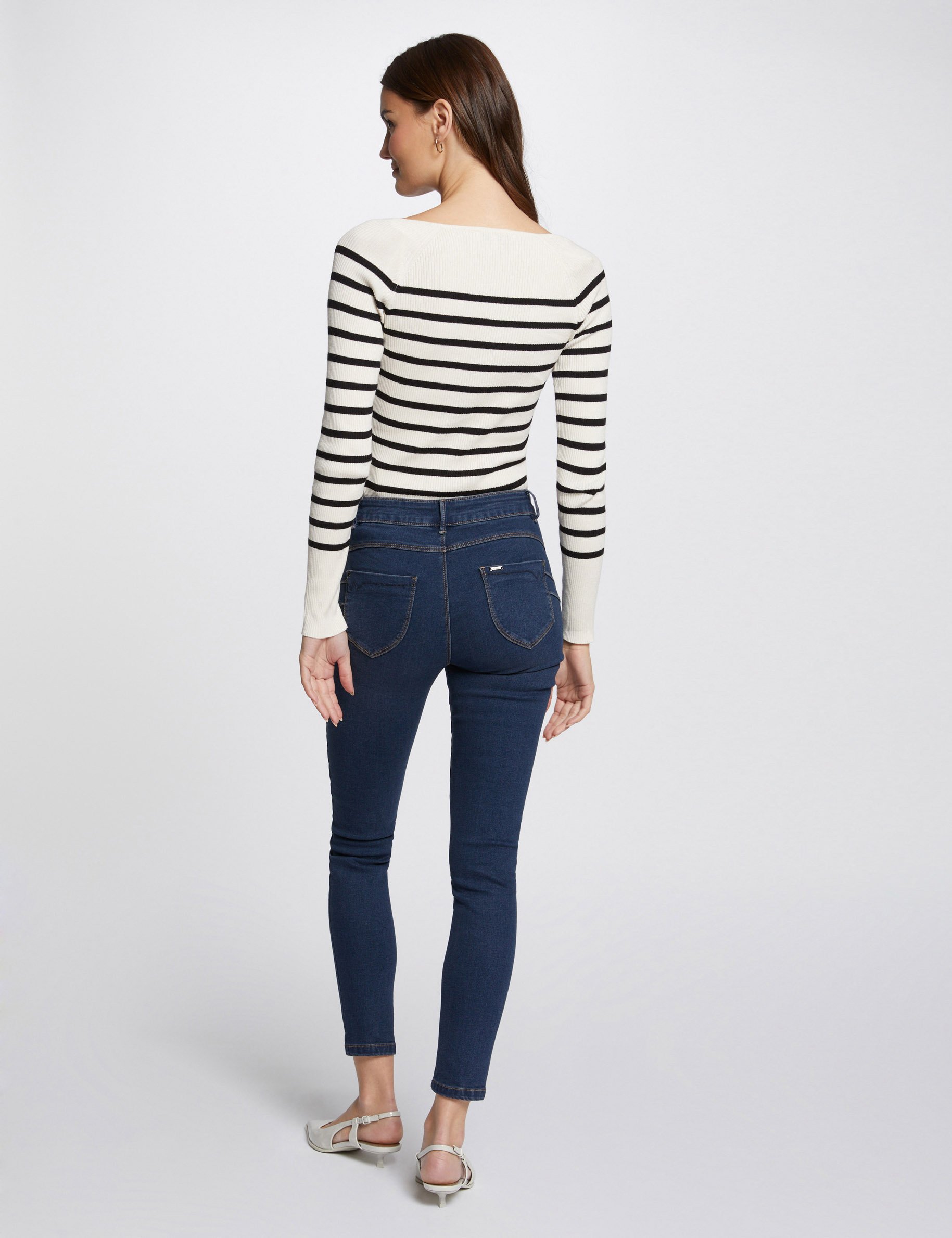 Slim fit jeans standaardmaat ruw denim vrouw