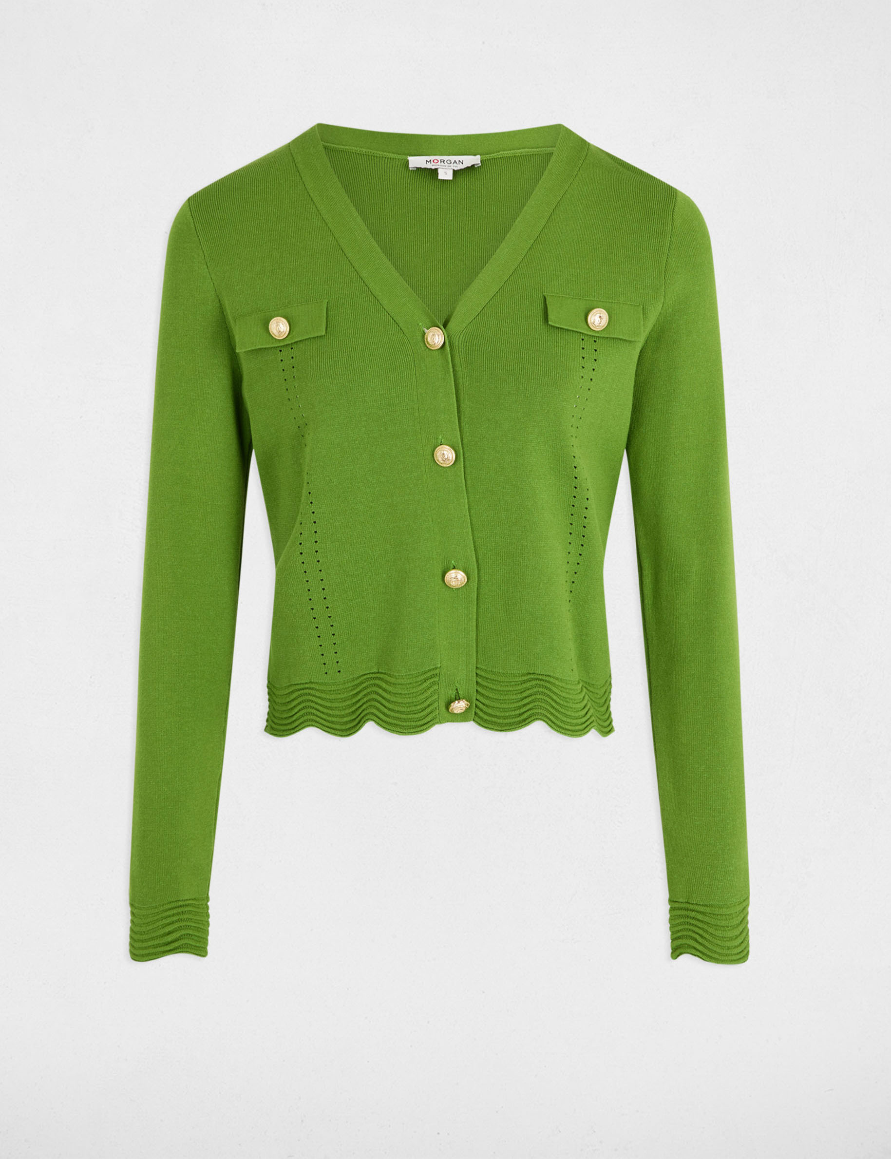 Gilet col en V vert anis femme