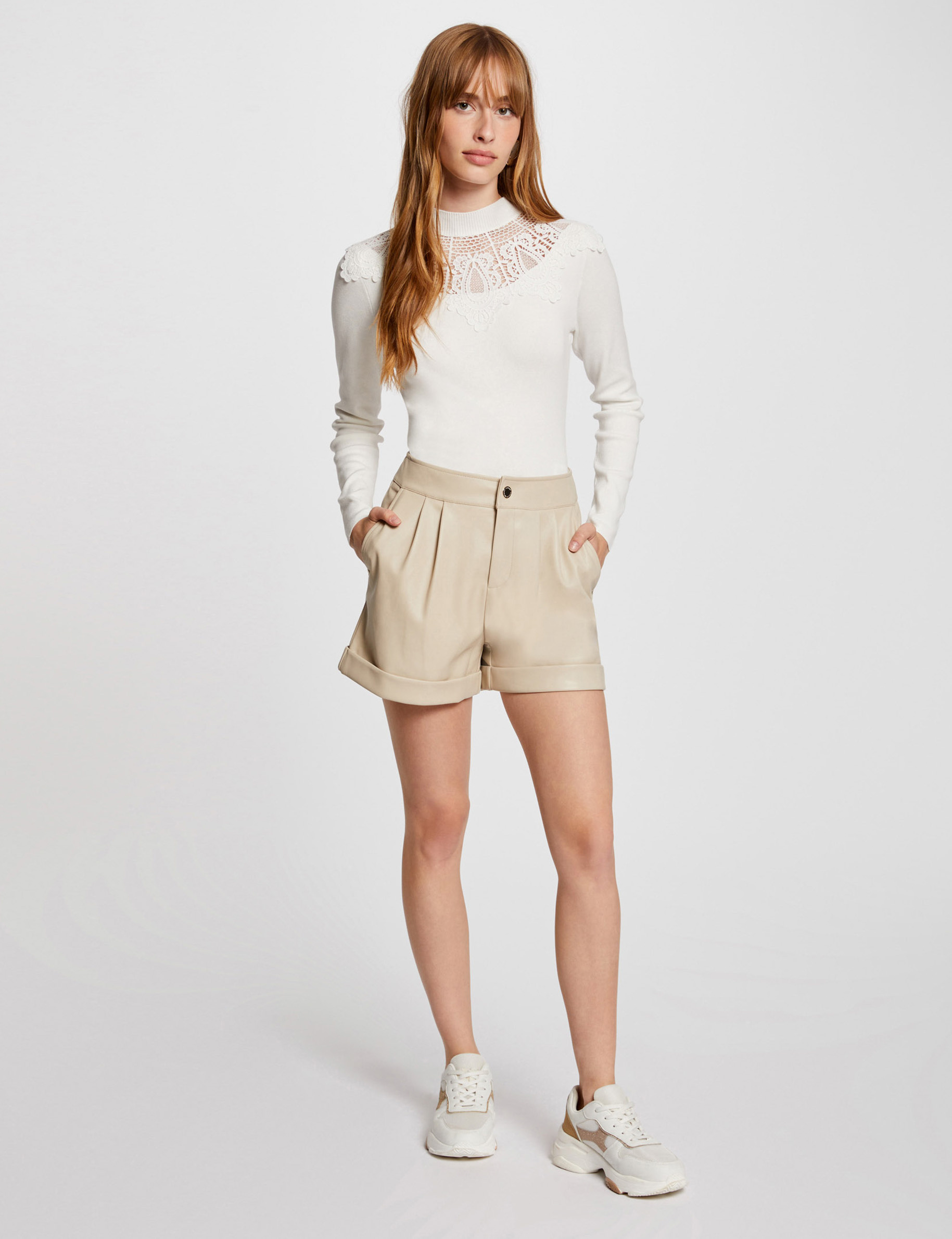 Short van imitatieleder beige vrouw