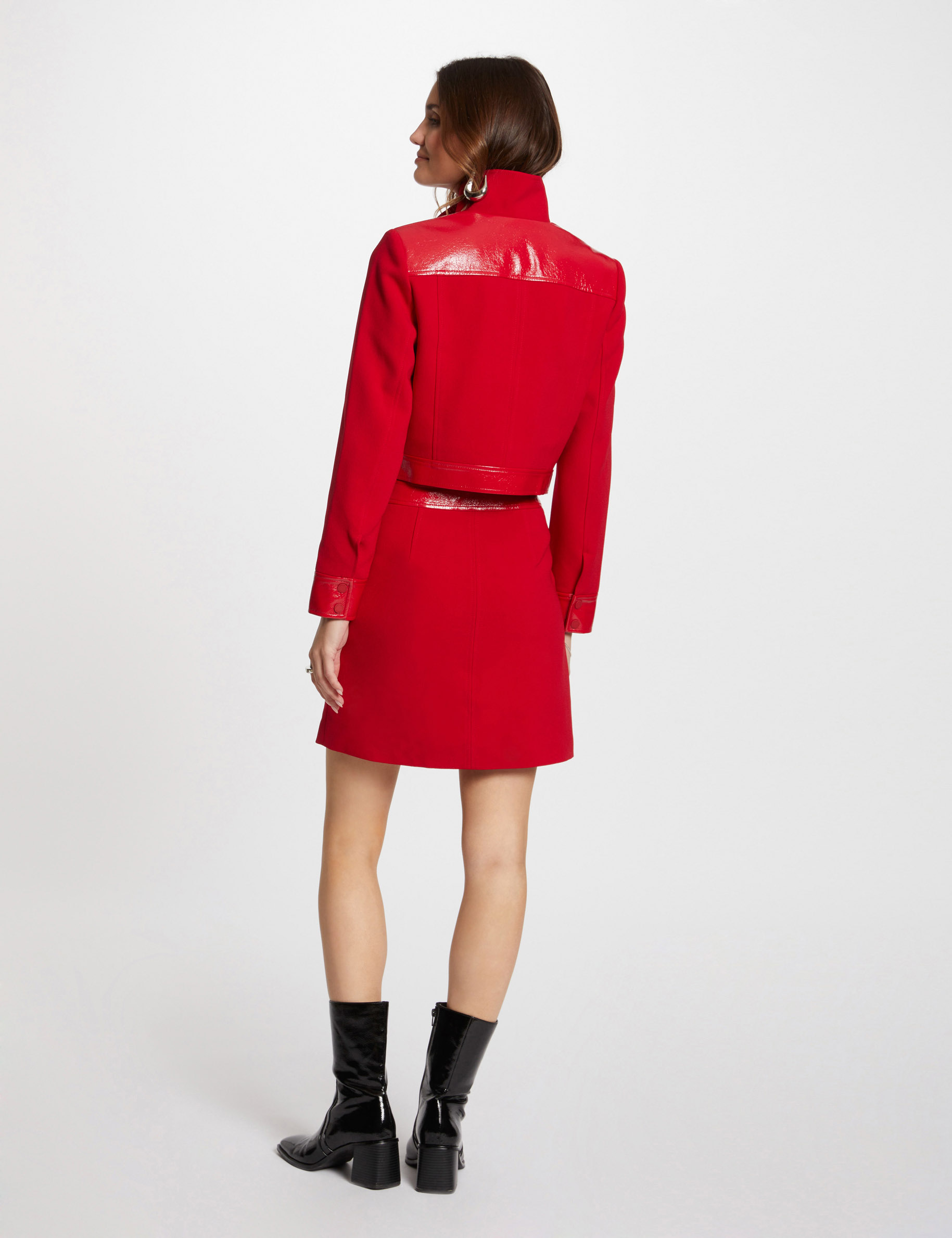 Veste détails simili cuir rouge moyen femme