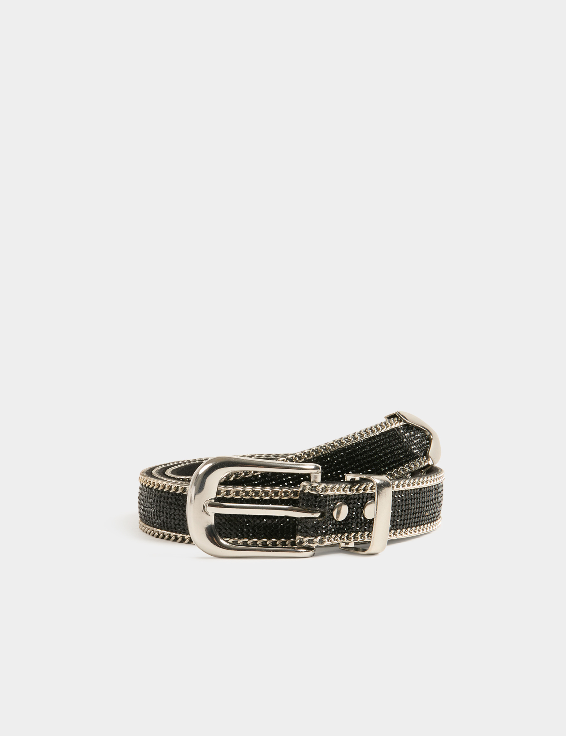 Ceinture avec strass et détails chaînes noir femme