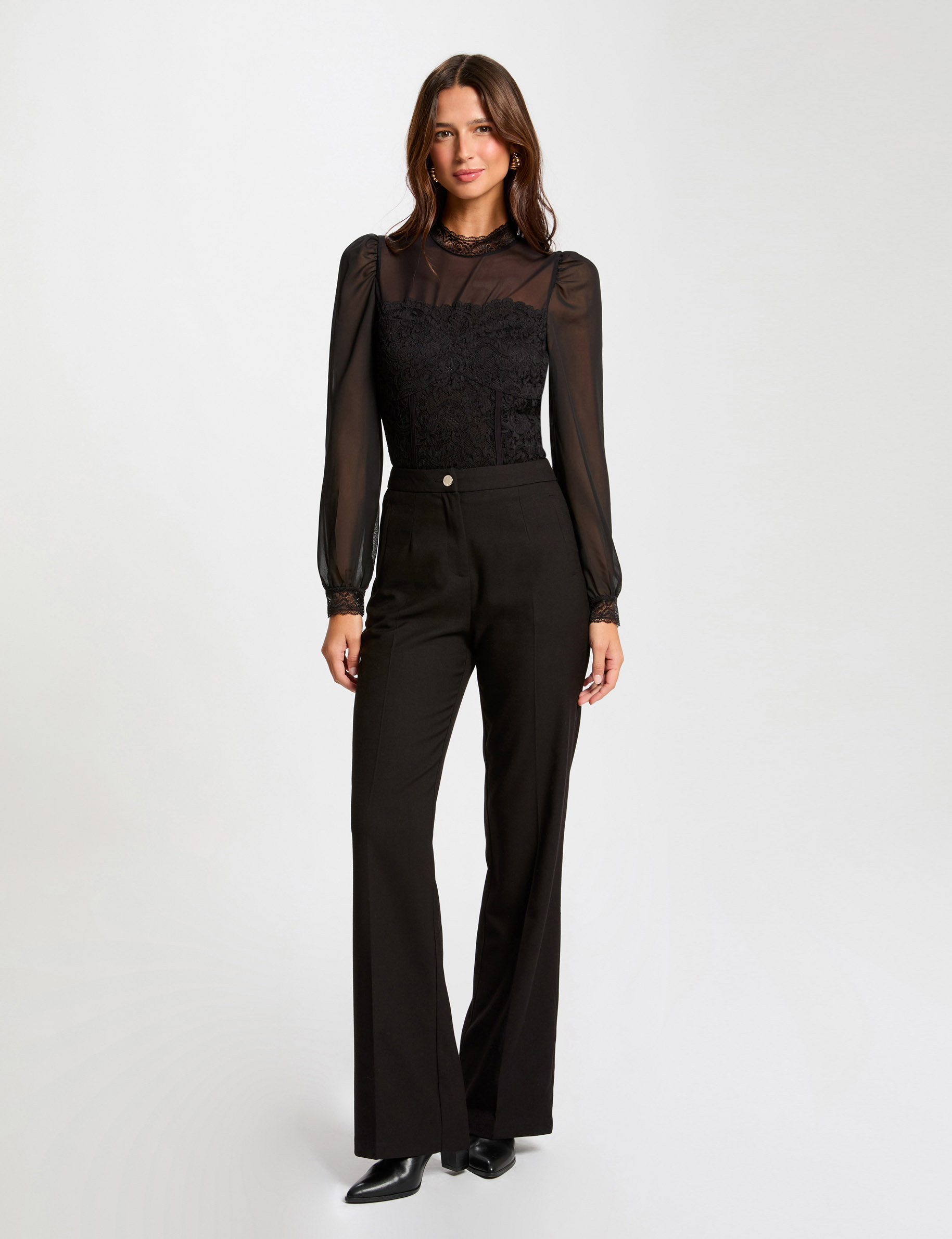 Pantalon flare à pinces noir femme