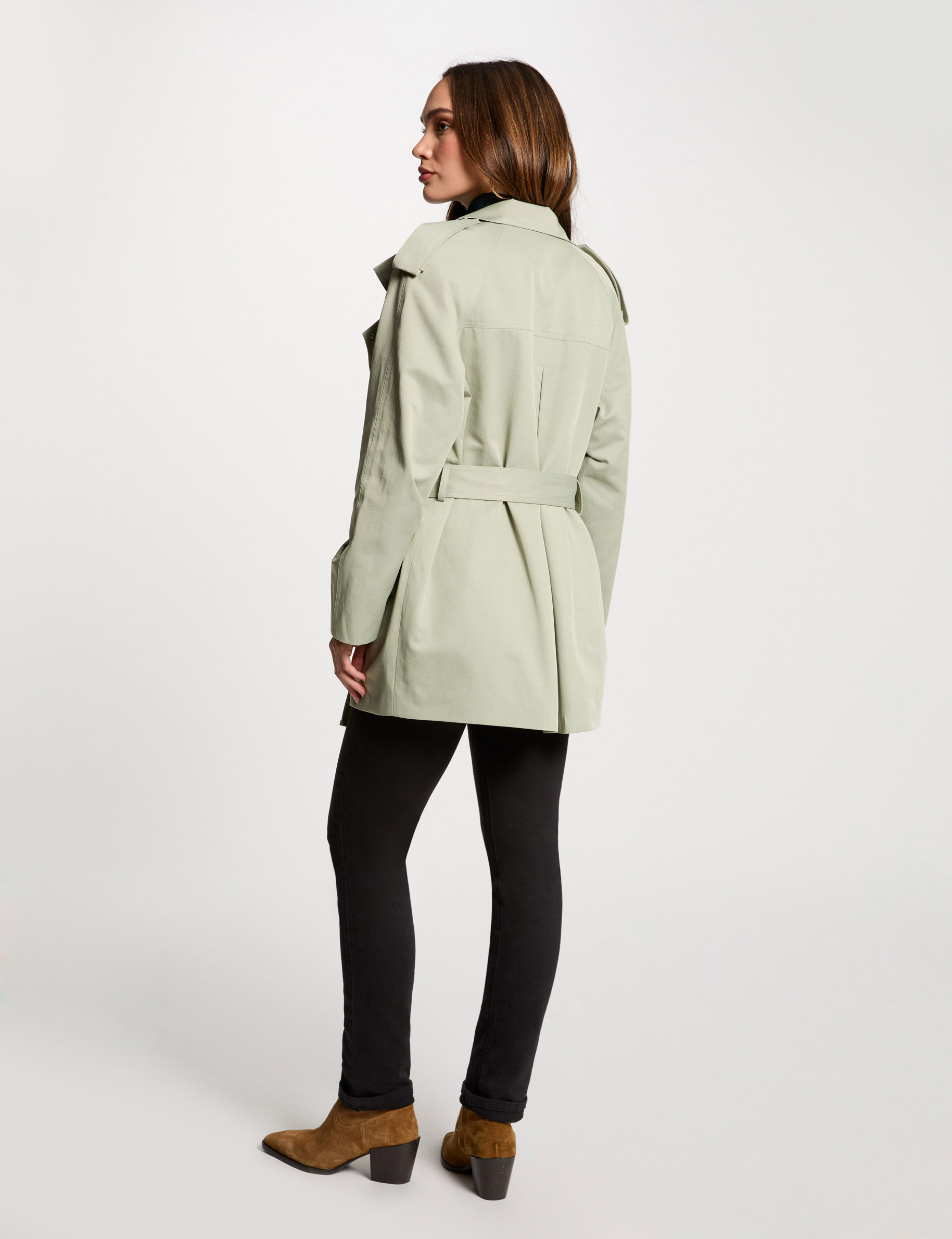 Trench court fluide vert clair femme