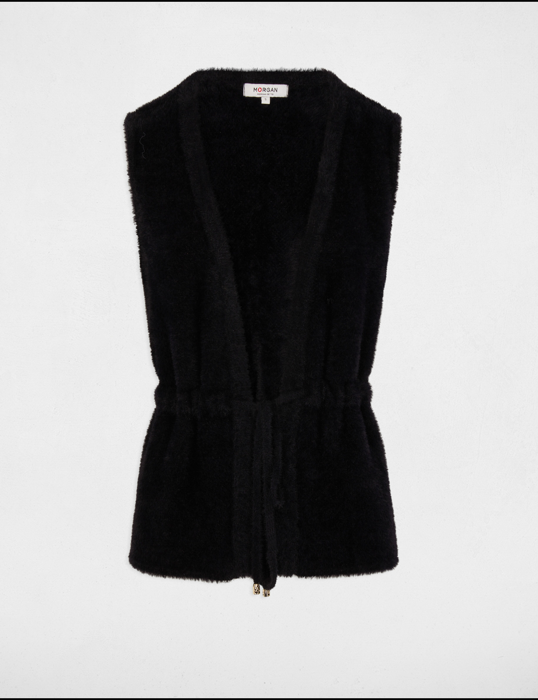 Gilet mi-long sans manches noir femme