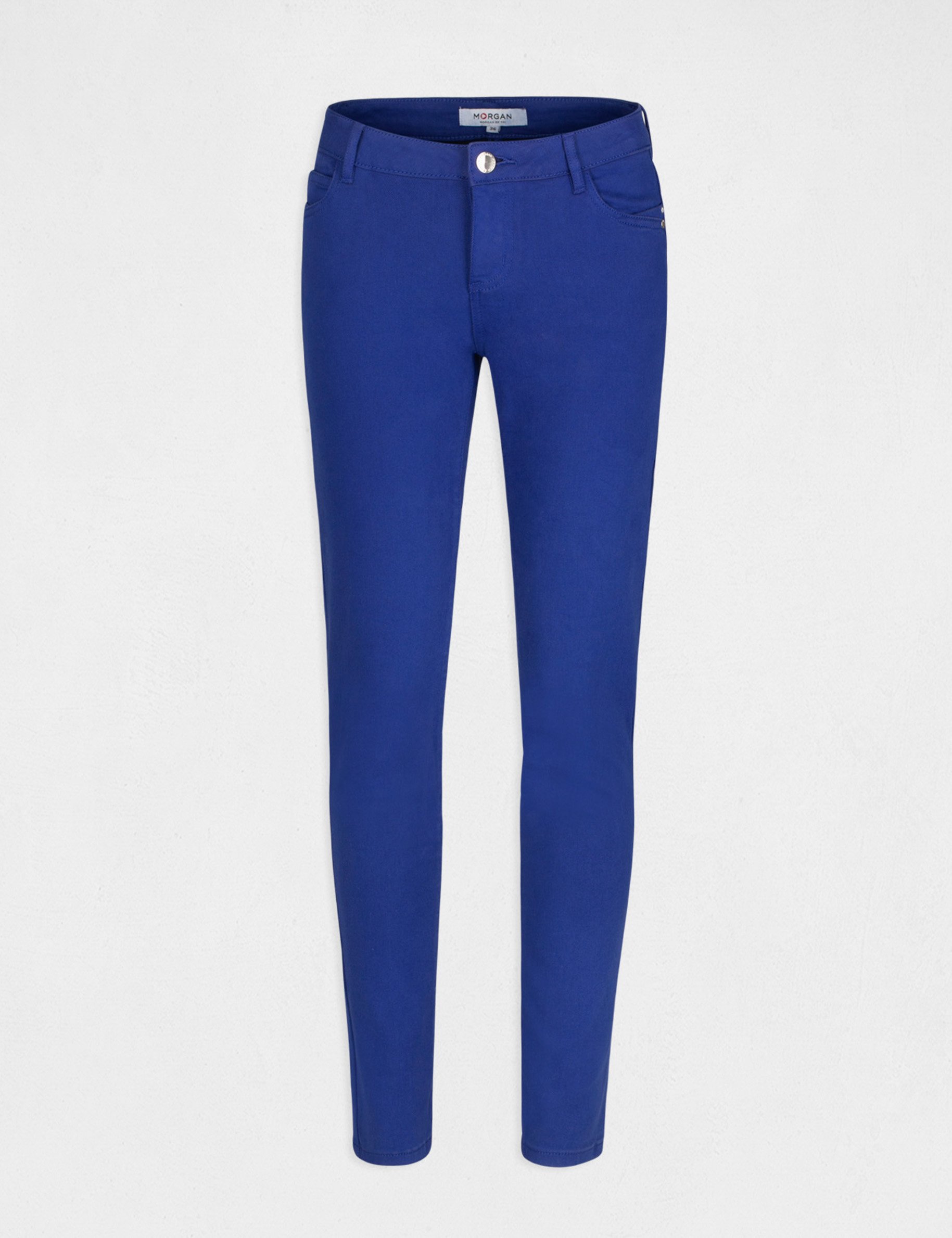 Pantalon skinny taille basse bleu electrique femme