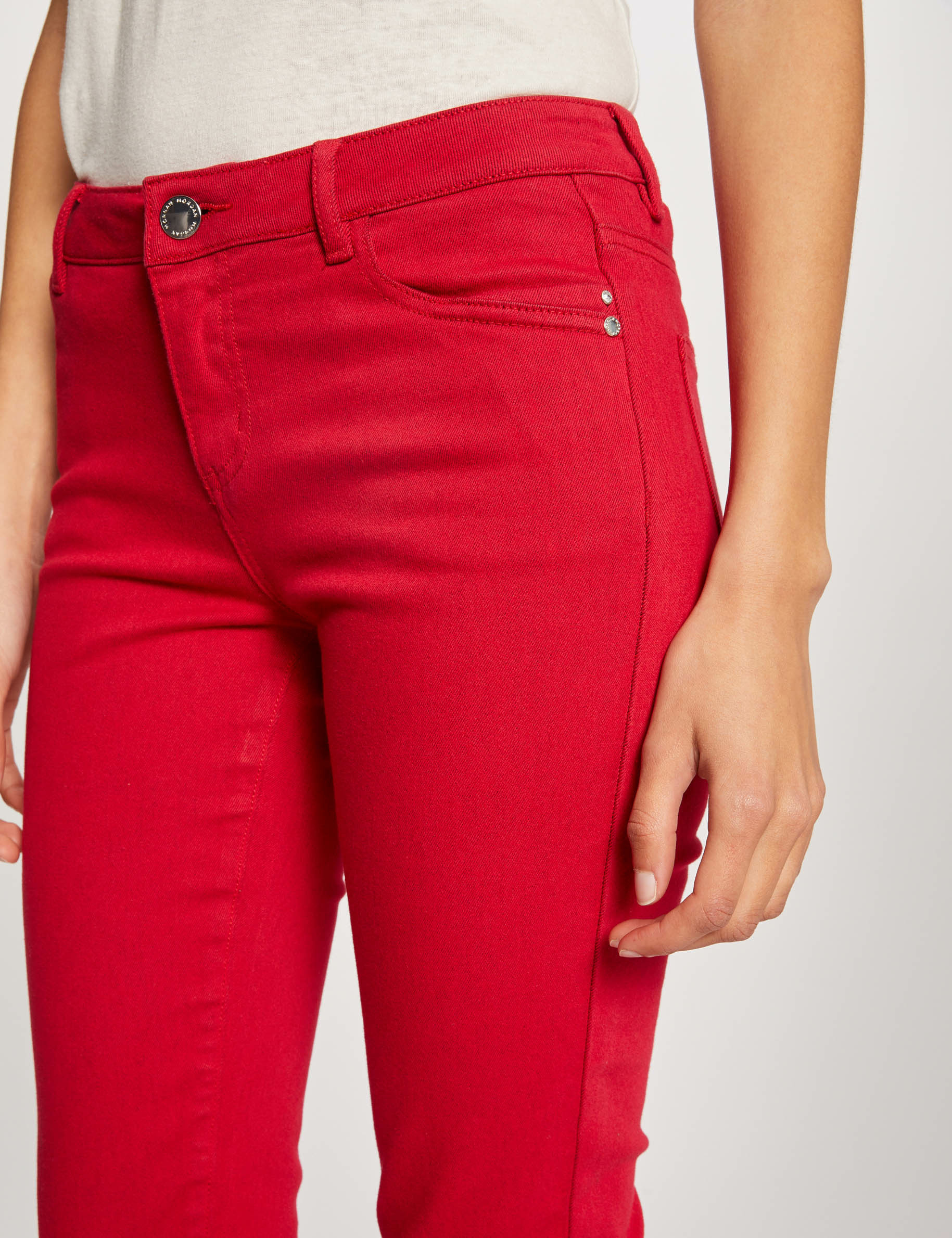 Pantalon skinny taille basse rouge femme